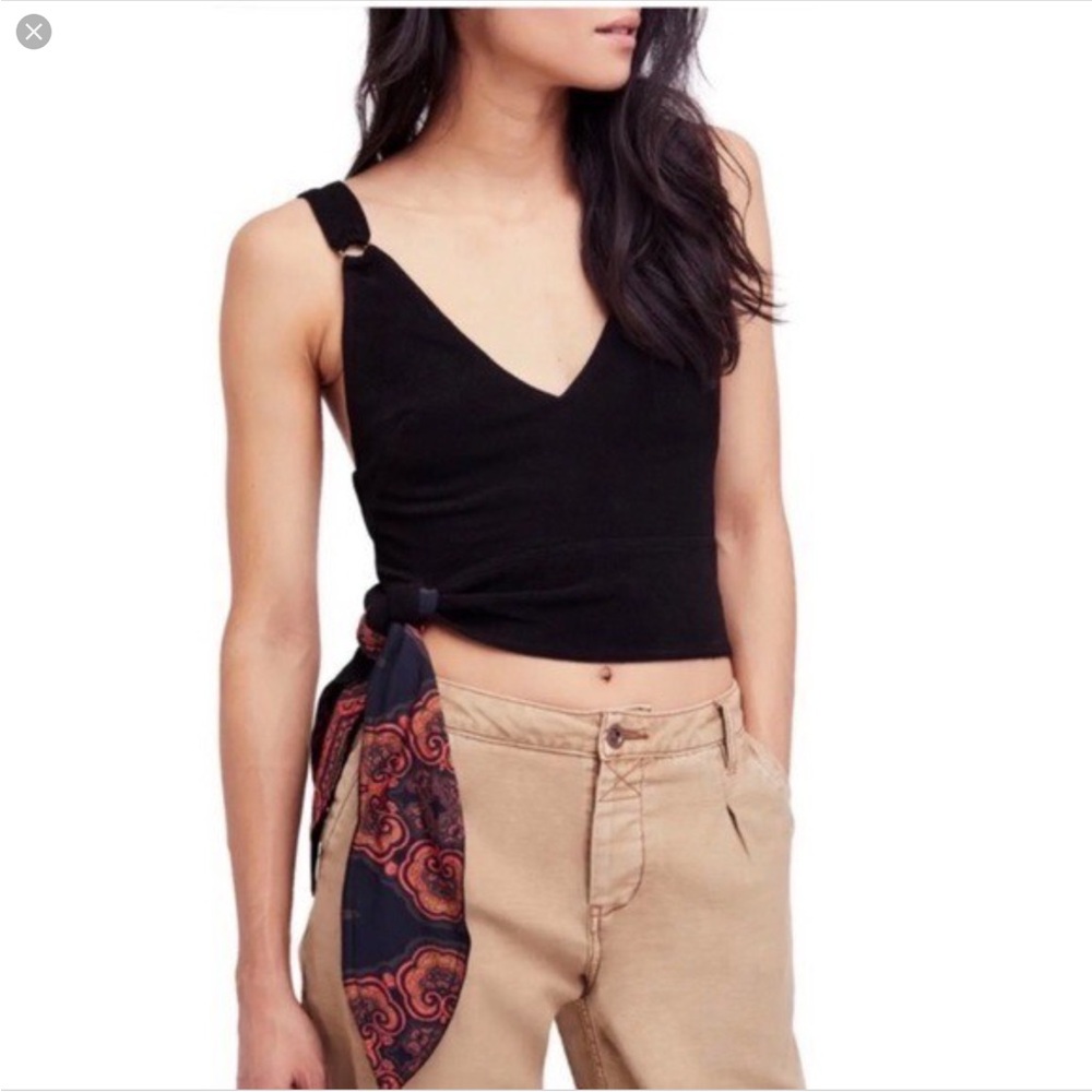 Free People Black Cropped Tank with Paisley Side Scarf